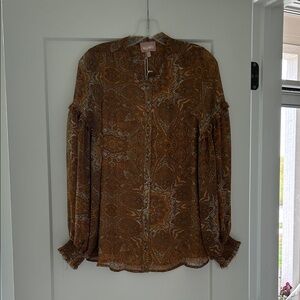 Show Me Your MuMu Brown and Gold Paisley Blouse